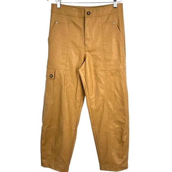 by Anthropologie Faux Leather Cargo Utility Pants Brown US Size 4 High Rise - Picture 1 of 11